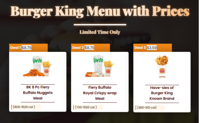 Burger King Menu With Prices