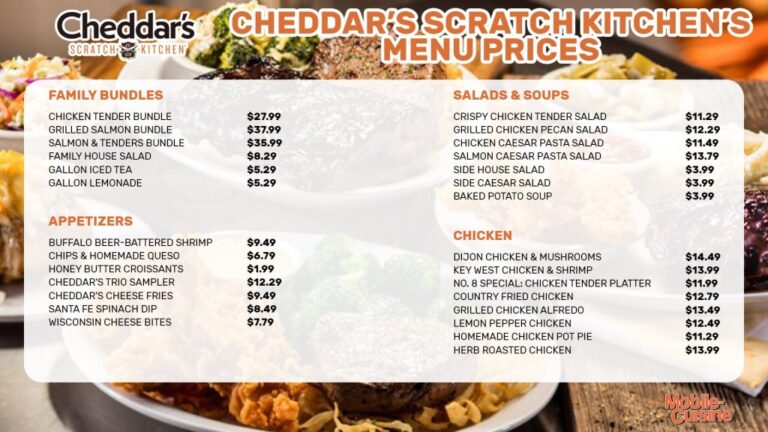 Cheddar’s Menu With Prices 2026, Calories & Deals