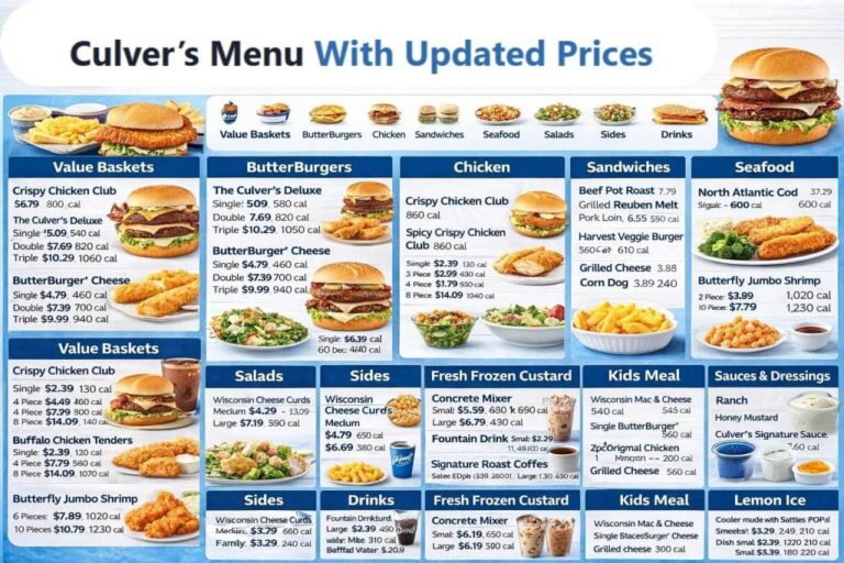 Culver’s Menu With Prices 2026: Burgers, Sides & More
