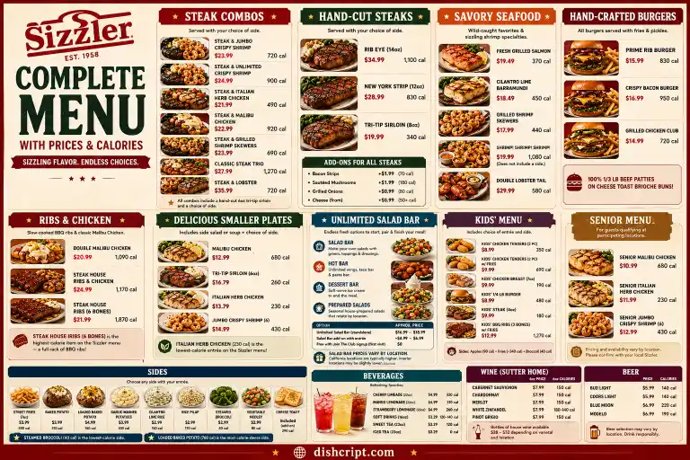 Sizzler Menu With Prices 2026: Food, Deals & Calories