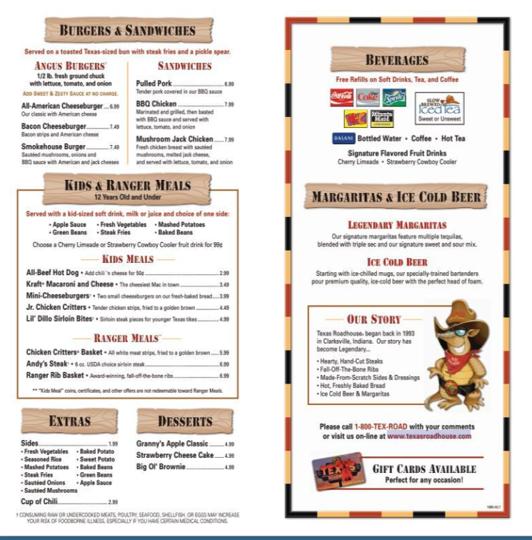 Texas Roadhouse Menu With Prices